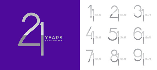 set anniversary silver color logotype style with overlapping number on purple and white background