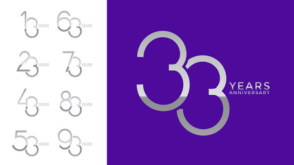 set anniversary silver color logotype style with overlapping number on purple and white background