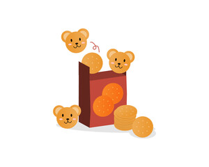 cute bear cracker pop out from the snack box for digital printing or shirt