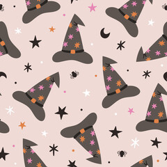 Halloween pattern. Witch hat. Halloween background