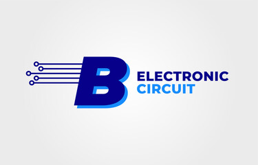 letter B with electronic circuit decoration initial vector logo design element