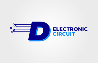 letter D with electronic circuit decoration initial vector logo design element