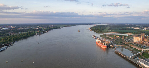 Mississippi River Baton Rouge Louisiana Barge at dusk