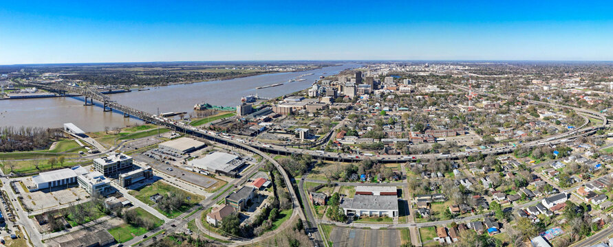 Mississippi River Bridge Baton Rouge Louisiana And State Capitol