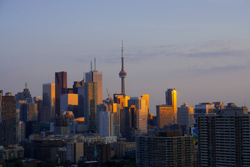 28,05,2022 Toronto, Canada.  View of modern buildings at sunset in downtown Toronto, Ontario.