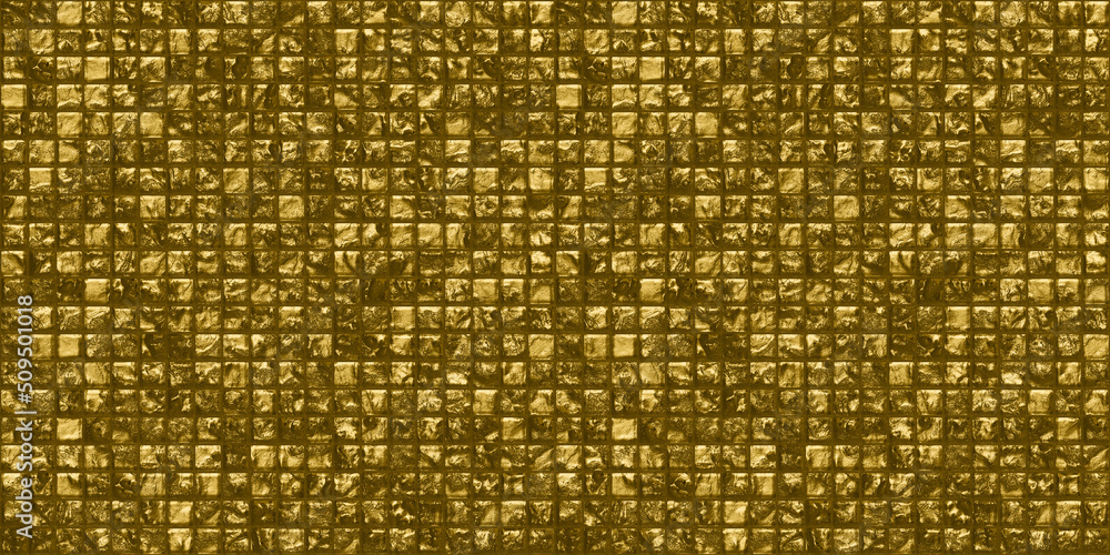 Aufkleber seamless shiny gold leaf or foil luxury mosaic tiles background. modern abstract crumpled chocolate 