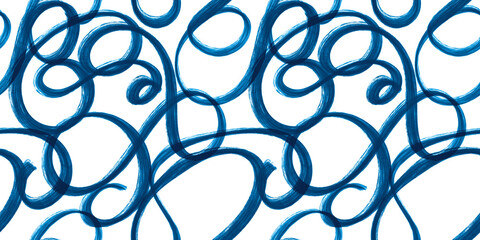 Seamless freestyle hand drawn painterly brush stroke modern abstract graffiti scribble doodle pattern in indigo blue and white. Baby boy or nautical theme. High resolution textile texture background..