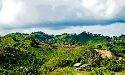 Fototapeta na wymiar Beautiful view of green hills, Lombok, Indonesia
