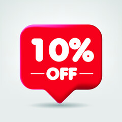 Sale of special offers. Discount with the price 10 OFF percentage. An ad with a red label for a day-of-purchase retail advertising campaign. 3D vector illustration.