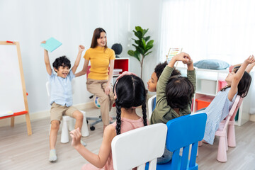 Obraz premium Asian beautiful young woman teacher teach lesson to student at school.