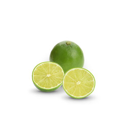 Half with slice of fresh green lime isolated on white background.
