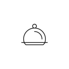 Food and nutrition concept. Minimalistic monochrome illustration drawn with black thin line. Editable stroke Vector icon of bowl with cloche