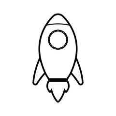 Outline Rocket Vector Icon Clipart with Fire. Isolated on white background for Transportation and Universe Kids and Coloring Book