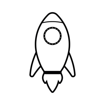 Outline Rocket Vector Icon Clipart with Fire. Isolated on white background for Transportation and Universe Kids and Coloring Book