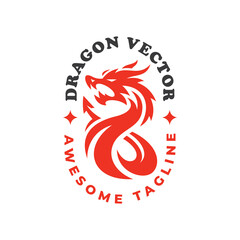 Dragon with infinity shape emblem logo illustration. Tribal dragon vector icon