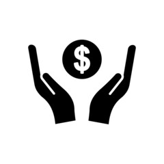 Dollar icon vector with hand. Business symbol. Solid icon style, glyph. Simple design illustration editable