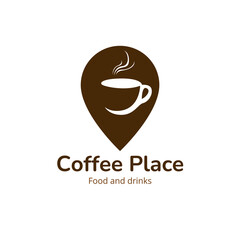 Logo Coffee Place, Great logo design that combines the pin with a coffee cup