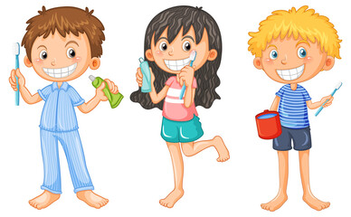 Set of children cartoon character with dental care