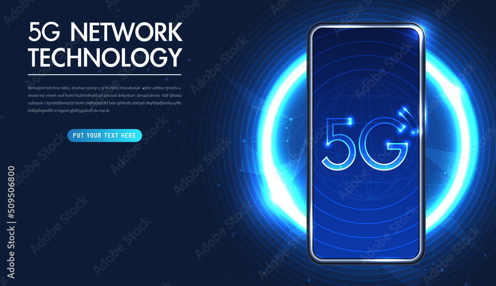 Poster 6g technology concept. modern city and communication 6g network connection concept with smartphone. 