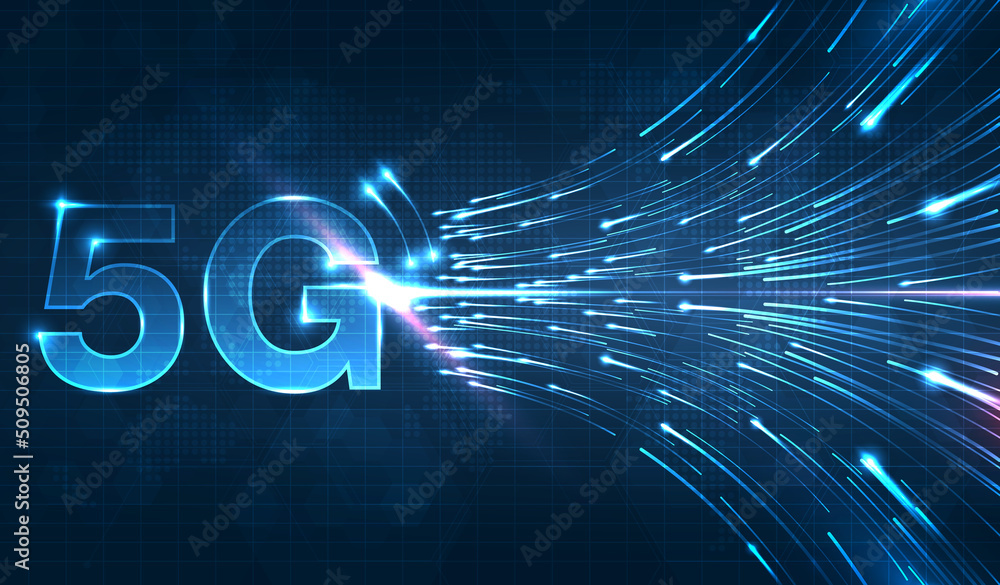 Poster 5g technology wireless data transmission, high-speed internet in abstract. information flow modern n