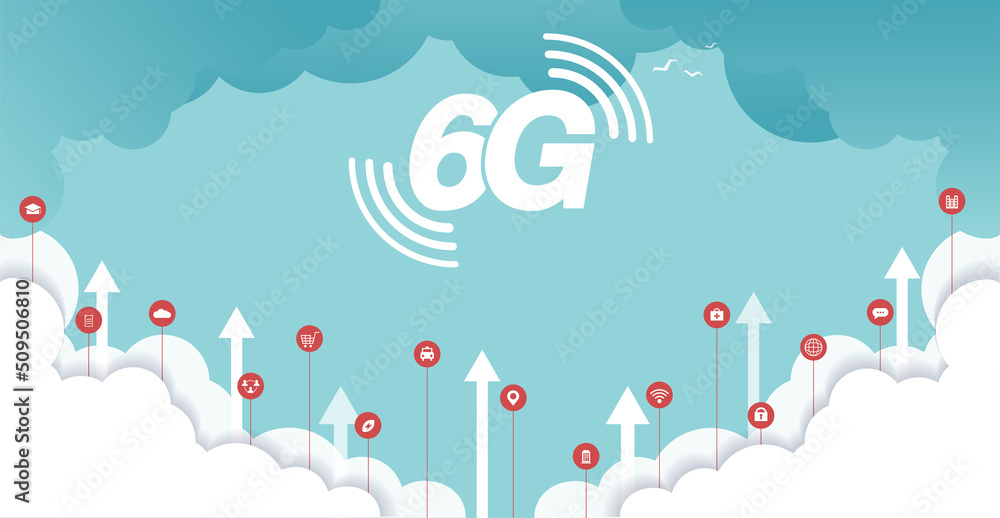 Poster 6g technology concept. network technology with cloud concept background. global connection and inter