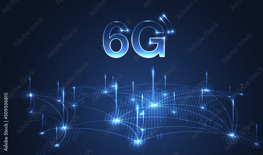 Poster 6g technology concept. network technology in world life concept background. global connection and in