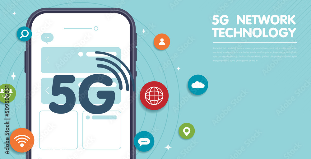 Aufkleber 5g technology concept. modern city and communication 6g network connection concept with smartphone. 