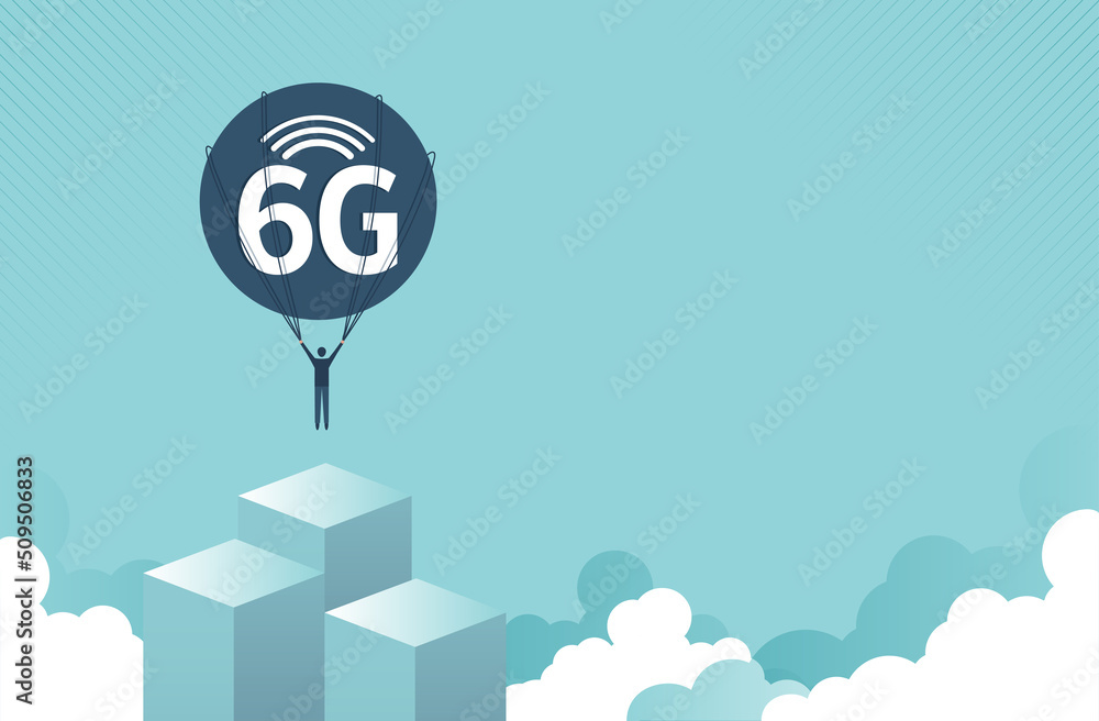 Poster 6g fast and soar into the sky. technology wireless data transmission. global connection and internet