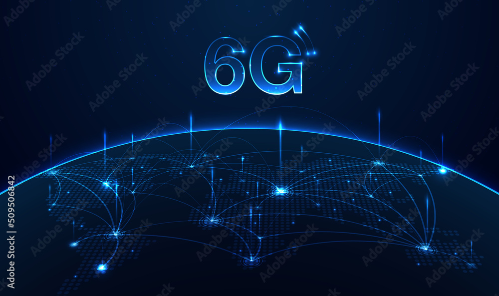 Poster 6g technology concept. network technology in world life concept background. global connection and in