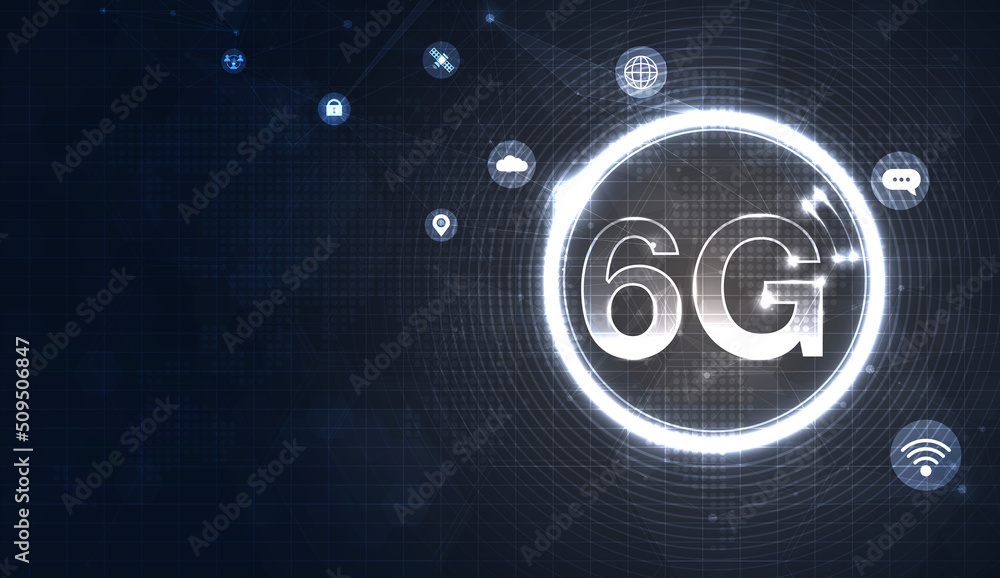 Poster 6g technology wireless data transmission, high-speed internet in abstract. information flow modern n