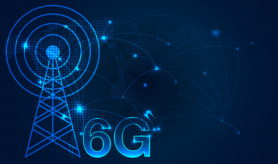 6G technology concept. modern city and telecommunication tower  network connection concept. global connection and internet network concept, new generation networks. vector design