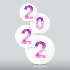 Happy new year 2022 vector background. Polygon number text on paper bubble.