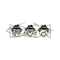 Tattoo art sketch monkey, ears closed, eyes closed, closed mouth black and white premium vector