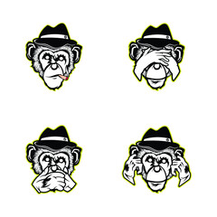 Tattoo art sketch monkey, ears closed, eyes closed, closed mouth premium vector