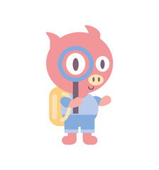 student pig with magnifier