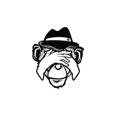 Tattoo art sketch monkey with eyes closed black and white premium vector