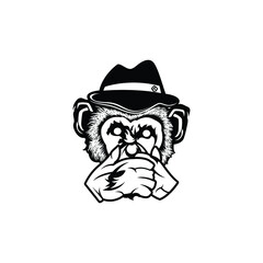 Tattoo art sketch monkey with closed mouth black and white premium vector