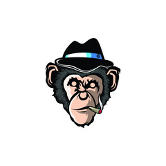 Monkey head logo design with cigarette premium vector