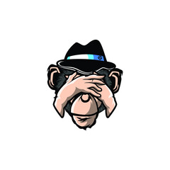 Monkey head logo design with eyes closed premium vector