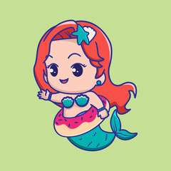 mermaid and big donut, for kids fashion artworks, children books, greeting cards.	

