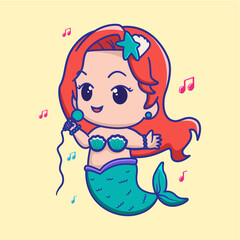 Cute singing mermaid in cartoon style. for kids fashion artworks, children books, greeting cards.	
