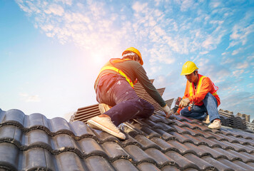 Professional expert (roofing technician) with electronics specialists technician Engineer Install...