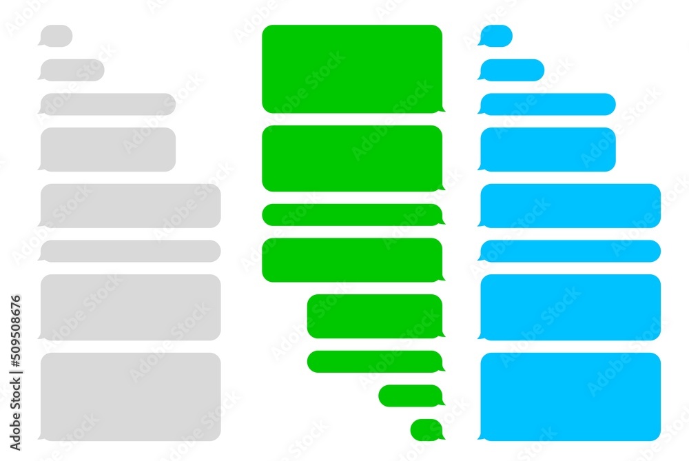 Aufkleber Chat message bubbles, text sms and phone messenger of mobile screen, vector speech conversation. Chat message dialog box template for smartphone messenger and social app talk interface