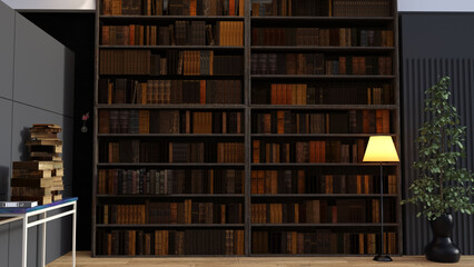 テレビ会議背景用 ZOOM会議背景用 CG 部屋 本棚 書斎 ランプ スタンドランプ スタンド夕暮れ 夕日 夕闇 video conferencing for using in video conference and as a zoom background.