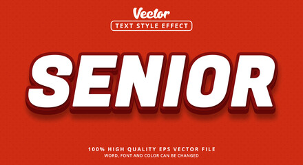Editable text effect, Senior text with modern style with color white and red and modern style