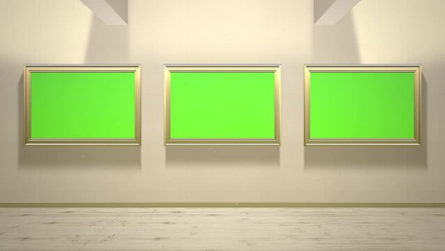 Hall of art gallery with pictures mock-up screen frame, art, photo and decor style background