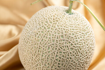 シャンパンゴールドのシルク生地の背景にアールスメロン