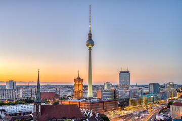 Fototapeta na wymiar Downtown Berlin after sunset with the TV Tower and the town hall