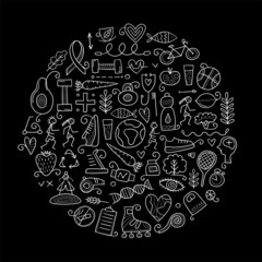 World health day. Concept art with healty lifestyle for your design