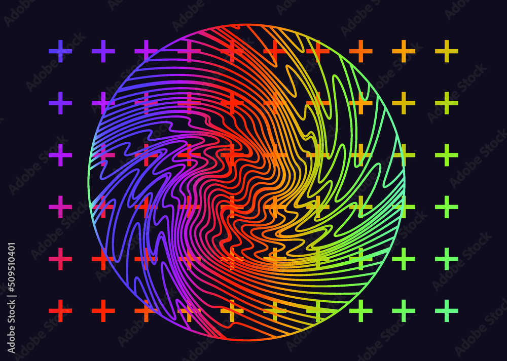 Fototapete holographic circle with pattern of glitched and distorted lines. trendy logotype template.